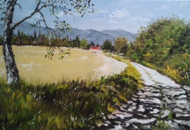 Painting titled "Chemin de campagne" by Jordan Ravy, Original Artwork, Oil