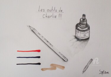 Peinture intitulée "Hommage à Charlie" par Jordan Ravy, Œuvre d'art originale, Encre
