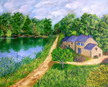 Peinture intitulée "Ferme du moulin de…" par Jacques Inizan, Œuvre d'art originale, Huile