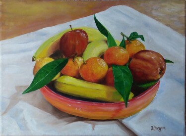 Peinture intitulée "Coupe de fruits" par Jacques Inizan, Œuvre d'art originale, Huile