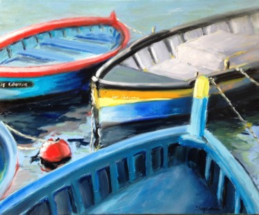 绘画 标题为“La barque bleue” 由Jacques Lajoinie, 原创艺术品, 油