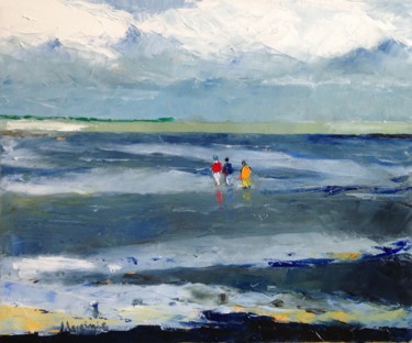 Painting titled "départ à la pêche" by Jacques Lajoinie, Original Artwork, Oil