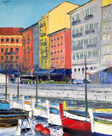 Malerei mit dem Titel "quartier du port" von Jacques Lajoinie, Original-Kunstwerk, Öl