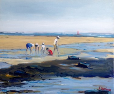 Painting titled "Pêche à pied" by Jacques Lajoinie, Original Artwork, Oil