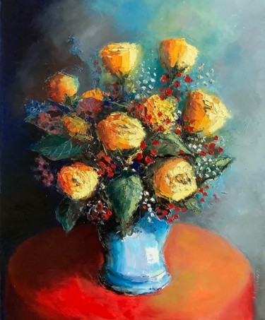 Peinture intitulée "Bouquet de roses" par Jacques Lajoinie, Œuvre d'art originale, Huile