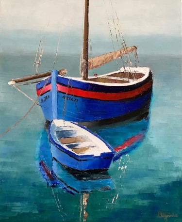 「Vieux canot breton」というタイトルの絵画 Jacques Lajoinieによって, オリジナルのアートワーク, オイル