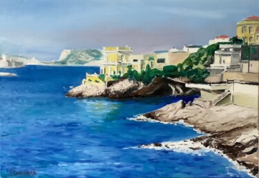 Painting titled "La Corniche - Marse…" by Jacques Lajoinie, Original Artwork, Oil Mounted on Wood Stretcher frame