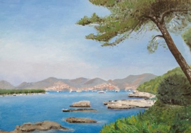 Painting titled "Vue sur la côte." by Jacques Lajoinie, Original Artwork, Oil