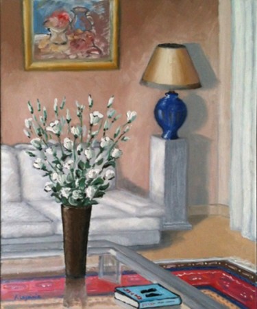 Painting titled "Bouquet de lisianth…" by Jacques Lajoinie, Original Artwork, Oil