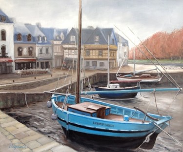 Schilderij getiteld "Matin au port." door Jacques Lajoinie, Origineel Kunstwerk, Olie