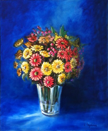 Painting titled "Gerberas." by Jacques Lajoinie, Original Artwork, Oil