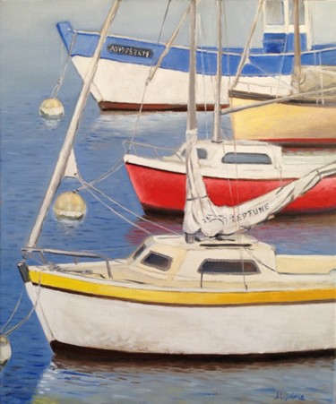 Peinture intitulée "Les trois voiliers" par Jacques Lajoinie, Œuvre d'art originale, Huile