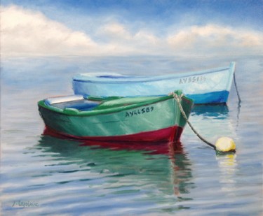 Painting titled "les deux barques" by Jacques Lajoinie, Original Artwork, Oil