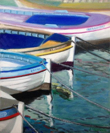 Peinture intitulée "dans le port" par Jacques Lajoinie, Œuvre d'art originale, Huile