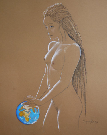 Drawing titled "Gaïa II" by Jacques Place, Original Artwork, Pastel
