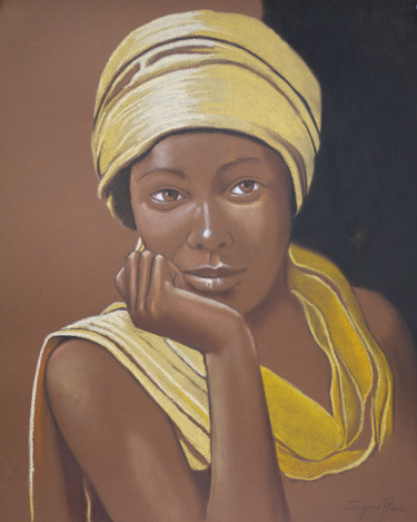 Dessin intitulée "Le turban jaune" par Jacques Place, Œuvre d'art originale, Pastel