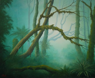 Painting titled "Forêt émeraude" by Jacques Place, Original Artwork, Acrylic