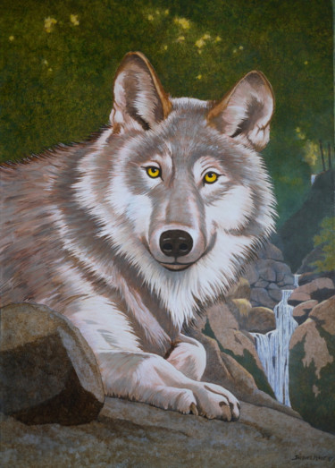 Malerei mit dem Titel "Loup" von Jacques Place, Original-Kunstwerk, Acryl