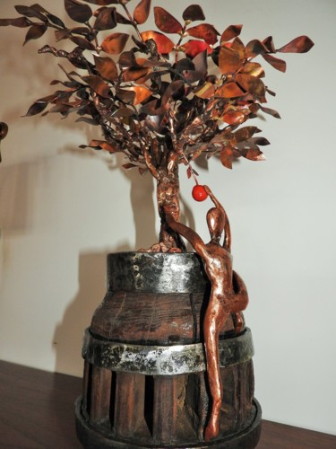 Sculpture titled "Eve et l'arbre à po…" by Jacques Tronquet, Original Artwork, Metals
