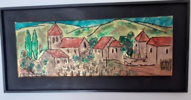 Printmaking titled "Petit village de Bo…" by Jacques Tronquet, Original Artwork, Embossing Mounted on Wood Panel