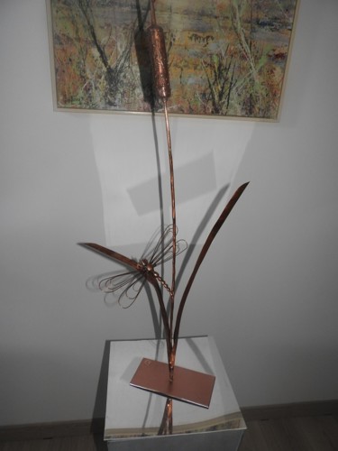 Sculpture titled "La libellule et le…" by Jacques Tronquet, Original Artwork, Metals