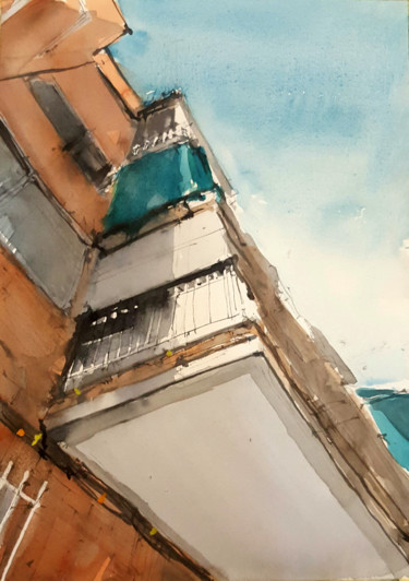Painting titled "Madrid 3" by Jacques Villares, Original Artwork, Watercolor