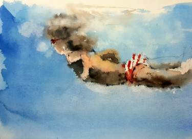 Painting titled "Blanca bajo el agua" by Jacques Villares, Original Artwork, Watercolor