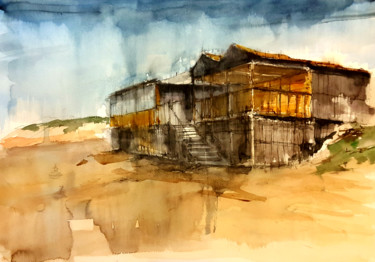 Painting titled "Vila Nova de Milfon…" by Jacques Villares, Original Artwork, Watercolor