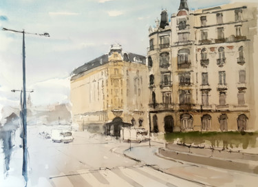 Malerei mit dem Titel "Madrid 6_1 Carrera…" von Jacques Villares, Original-Kunstwerk, Aquarell