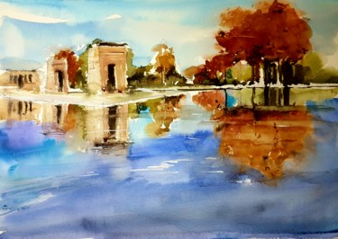 Pittura intitolato "Templo de Debod, Ma…" da Jacques Villares, Opera d'arte originale, Acquarello