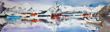 Peinture intitulée "Islas Lofoten" par Jacques Villares, Œuvre d'art originale, Aquarelle