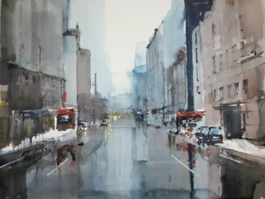 Painting titled "New York 2" by Jacques Villares, Original Artwork, Watercolor