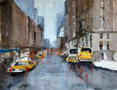 Painting titled "New York 3" by Jacques Villares, Original Artwork, Watercolor