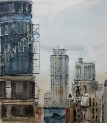 Painting titled "Madrid 2" by Jacques Villares, Original Artwork, Watercolor