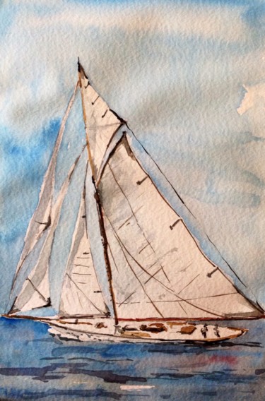 Pintura titulada "Velero en regata" por Jacques Villares, Obra de arte original, Oleo