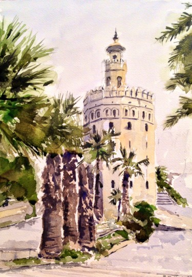 Pintura titulada "Torre del Oro de Se…" por Jacques Villares, Obra de arte original, Acuarela