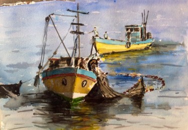 Pintura titulada "Pescando" por Jacques Villares, Obra de arte original, Acuarela