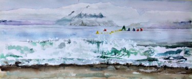 Pintura intitulada "Esperando la ola" por Jacques Villares, Obras de arte originais, Aquarela