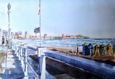Pintura titulada "Playa de Gijón 2" por Jacques Villares, Obra de arte original, Acuarela