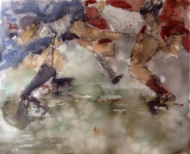 Painting titled "scrum" by Jacques Villares, Original Artwork, Watercolor