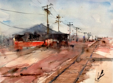 Painting titled "old-railway-santiag…" by Jacques Villares, Original Artwork, Watercolor