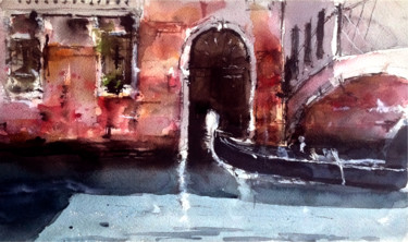Peinture intitulée "Canales-de-Venecia" par Jacques Villares, Œuvre d'art originale, Aquarelle