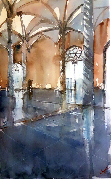 Painting titled "Lonja de Mallorca 2" by Jacques Villares, Original Artwork, Watercolor