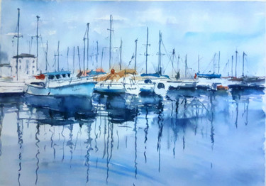 Painting titled "Puerto de Mogán (Gr…" by Jacques Villares, Original Artwork, Watercolor