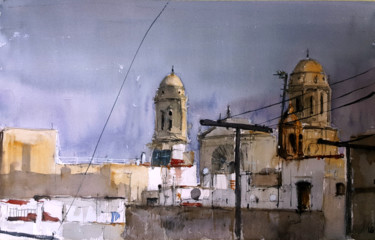 Painting titled "Por los tejados de…" by Jacques Villares, Original Artwork, Watercolor
