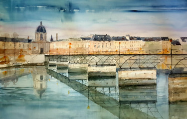 Painting titled "Pont des Arts" by Jacques Villares, Original Artwork, Watercolor
