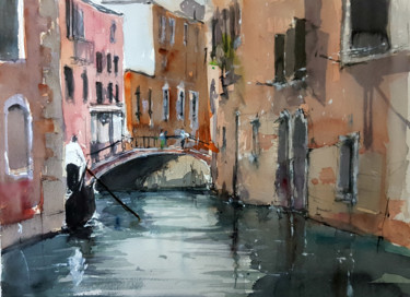 Pintura intitulada "Venecia" por Jacques Villares, Obras de arte originais, Aquarela