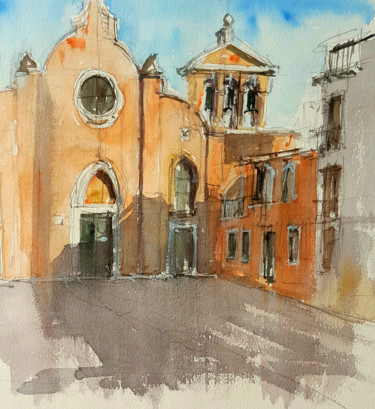 Malerei mit dem Titel "Plaza de Venecia" von Jacques Villares, Original-Kunstwerk, Aquarell