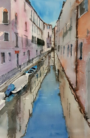 Peinture intitulée "Venecia, otros cana…" par Jacques Villares, Œuvre d'art originale, Aquarelle
