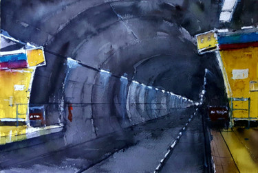 Painting titled "Metro de Madrid I" by Jacques Villares, Original Artwork, Watercolor